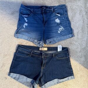 Hollister Blue Jean Shorts Distressed Frayed Hem